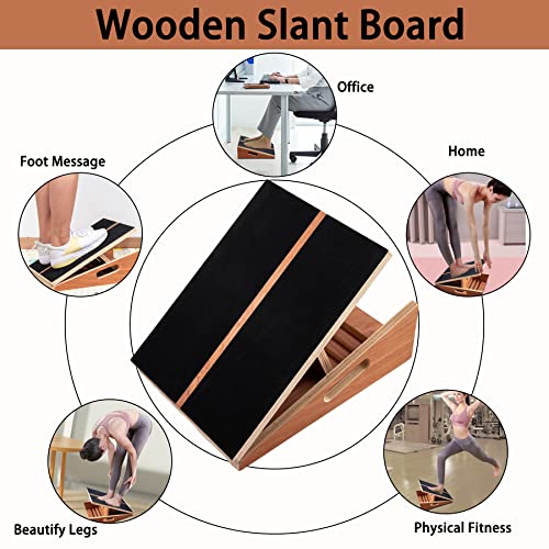 Professional Wooden Slant Board for Calf Stretching with 5 Positions Adjustable Incline, Non-Slip Stretch Board Calf Stretcher Exercise Rehab Training Equipment, Extra Side-Handle for Portability