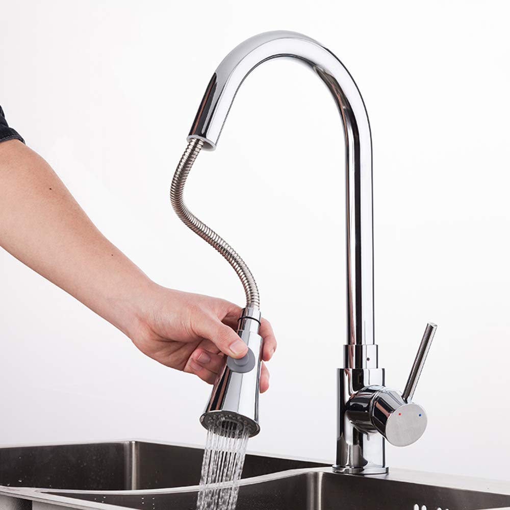 Robinet évier cuivre au fini chrome miroir avec bec pivotant design