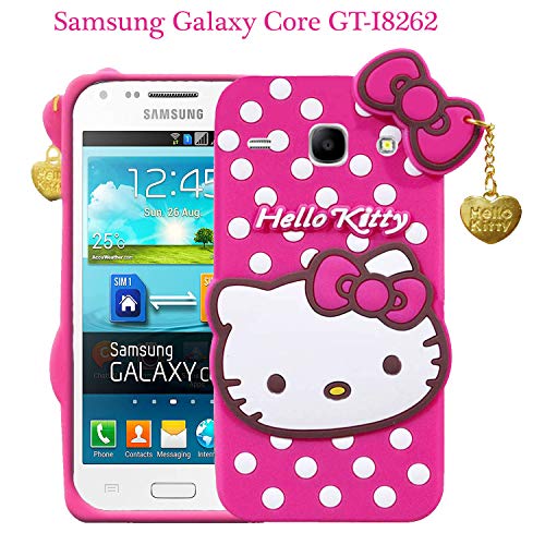 Image of Unirock Hello Kitty Back Case Cover for Samsung Galaxy Core GT-I8262| 3D Cute Hello Kitty Case |Soft Silicone Rubber Back Cover with Pendant Kitty Cover for Samsung Galaxy Core GT-I8262 (Pink)
