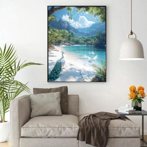 GUUOYUAL Diamond Peinture Kits pour Adultes Enfants, 5D Rond Fantaisie Diamond Painting Kit Complet, DIY Paon Art du Diamant Peinture Diamant Kits, Broderie Diamant Mosaique 35 x 50 cm Plage U - 34 – vue 2