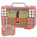 Battery Organizer Storage Holder Case with Double-Sided, Garage Box with Tester Checker. Batteries Container for 269pcs AA AAA AAAA 3A 4A 9V C D Lithium 4LR44 CR2 CR123A CR1632 CR2032 18650 - Orange