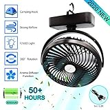 [page_title]-Camping Ventilator, USB Ventilator mit Licht, Camping Laterne mit 12 LED & Zelt Ventialor, aufladbare 5000mAh Batterie, Tischventilator leise für Büro, Zuhause, Freien, tragbare mini Fan mit Haken