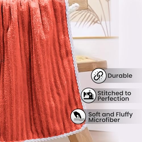 Image of MAXOSHINE Microfiber Towels for Bath-Stripes Bath Towel for Men and Women-Soft Coral Fleece Zero Twist Towel with Hook 400 GSM Quick Dry Super Absorbent-70 x 140 cm (1, Red)
