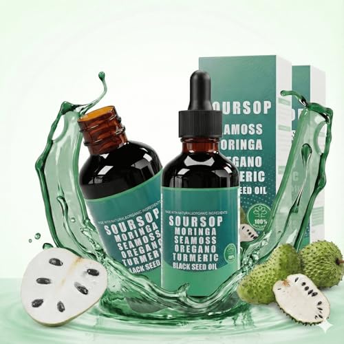 Soursop Drops 60ml – Natural Botanical Liquid Blend with Sea Moss, Moringa, Oregano, Turmeric and Black Seed Oil