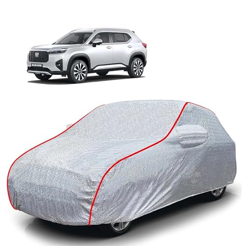Image of Sulfar 100% Waterproof Car Body Cover Compatible with Mirror for Honda Elevate (Triple Stitched, Full Bottom Elastic, Magic Silver with Red Piping)