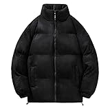 Mens Stand Collar Suede Down Jackets Winter Loose Fit Windproof Warm Fashion Trendy Puffer Outerwear(Black,XX-Large)
