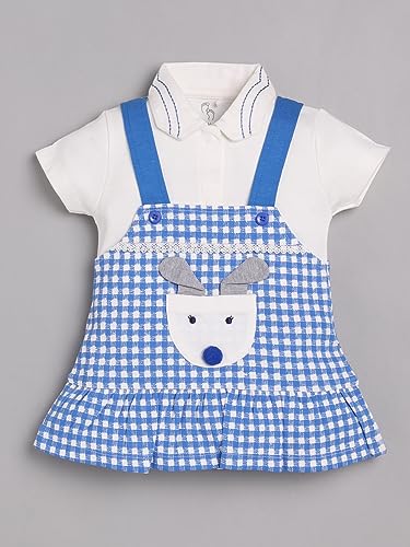 Image of Baby GO Cotton Baby Girls Frock Dress with Bow | Full Sleeve Casual Dress | Checked Winter Wear Princess Skirt Outfit for New Born Baby Girls
