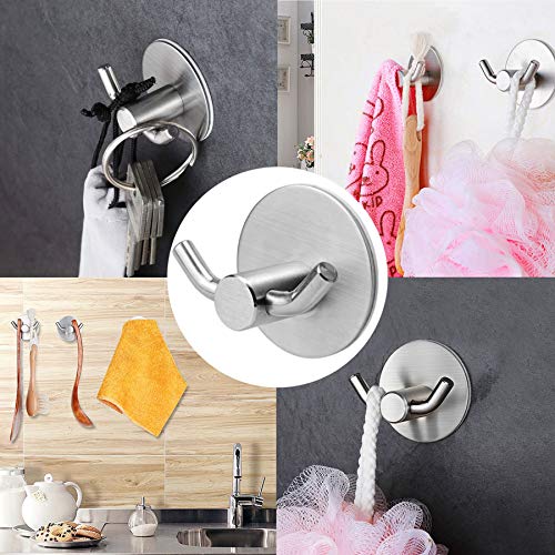 Sugelary Double Prong Adhesive Hooks, Wall Hooks Adhesive Bathroom Hooks Heavy Duty Coat/Robe Hook Wall Hanging Hooks Waterproof Stainless Steel Shower Accessories Towel Hooks for Bathroom Kitchen - Thumbnail 4