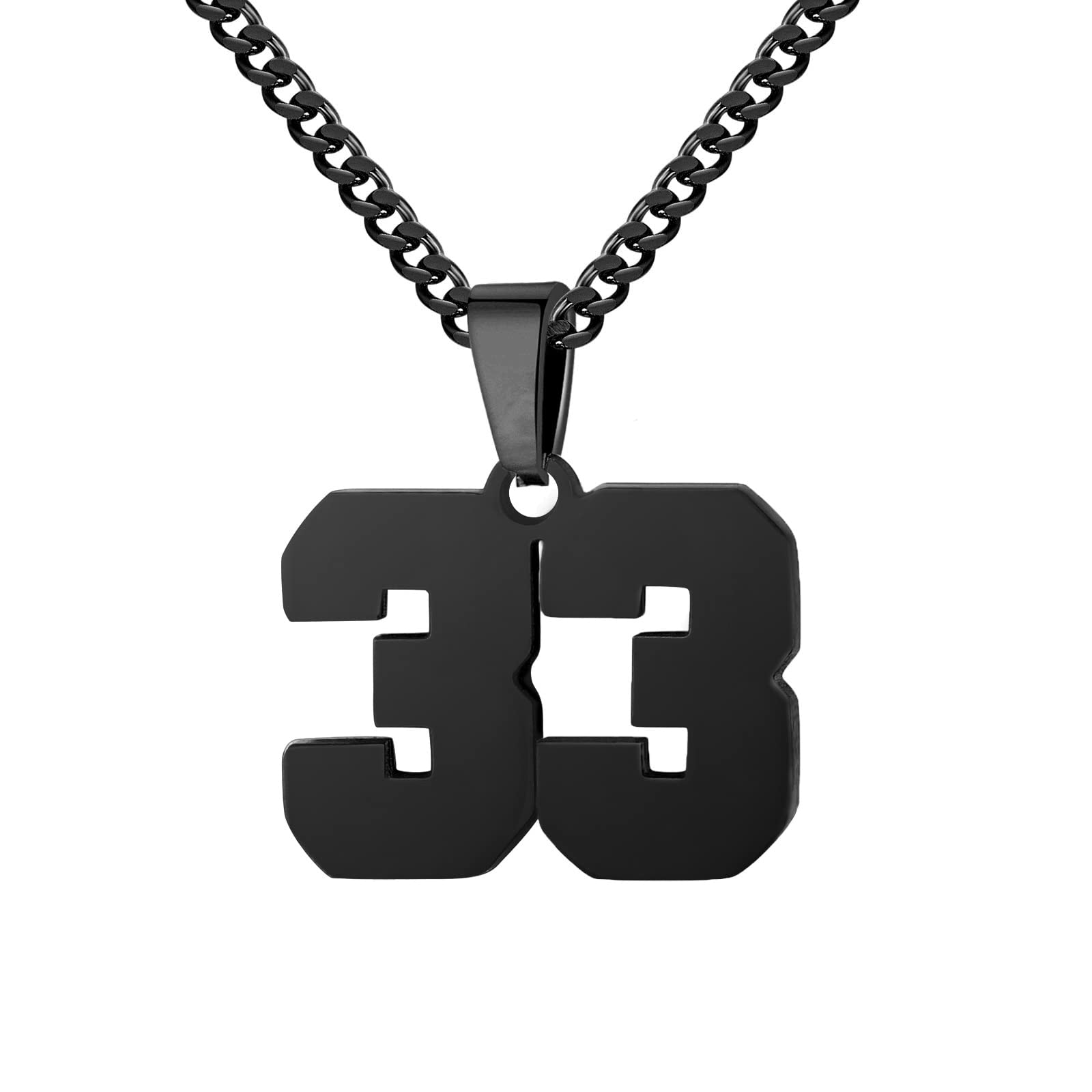 Athletes Jersey Number Necklace 0-99 for Men - Stainless Steel Chain 22+2 Inch Personalized Charm Pendant - Inspirational Basketball Baseball Football
