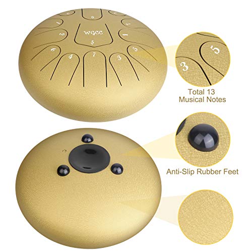 Steel Tongue Drum, 13 Notes 12 inches Hand Tongue Drum Percussion Instrument Lotus Pan Drum with Drum Mallets Carry Bag (Gold) - Thumbnail 2