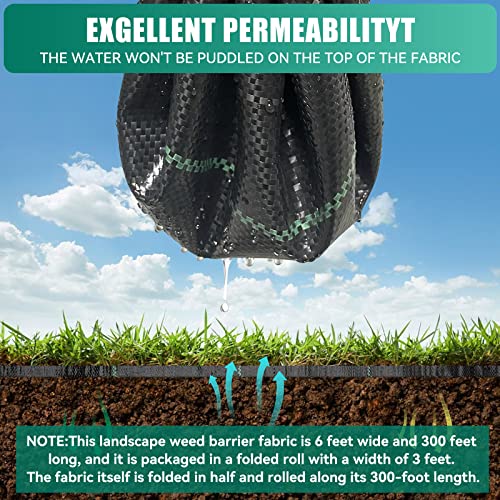 6FTx300FT 3.2oz Heavy Duty Weed Barrier Landscape Fabric for Gardening and Driveway with Geotextile Fabric, Underlayment for Soil Stabilization, and French Drain Fabric for Erosion Control