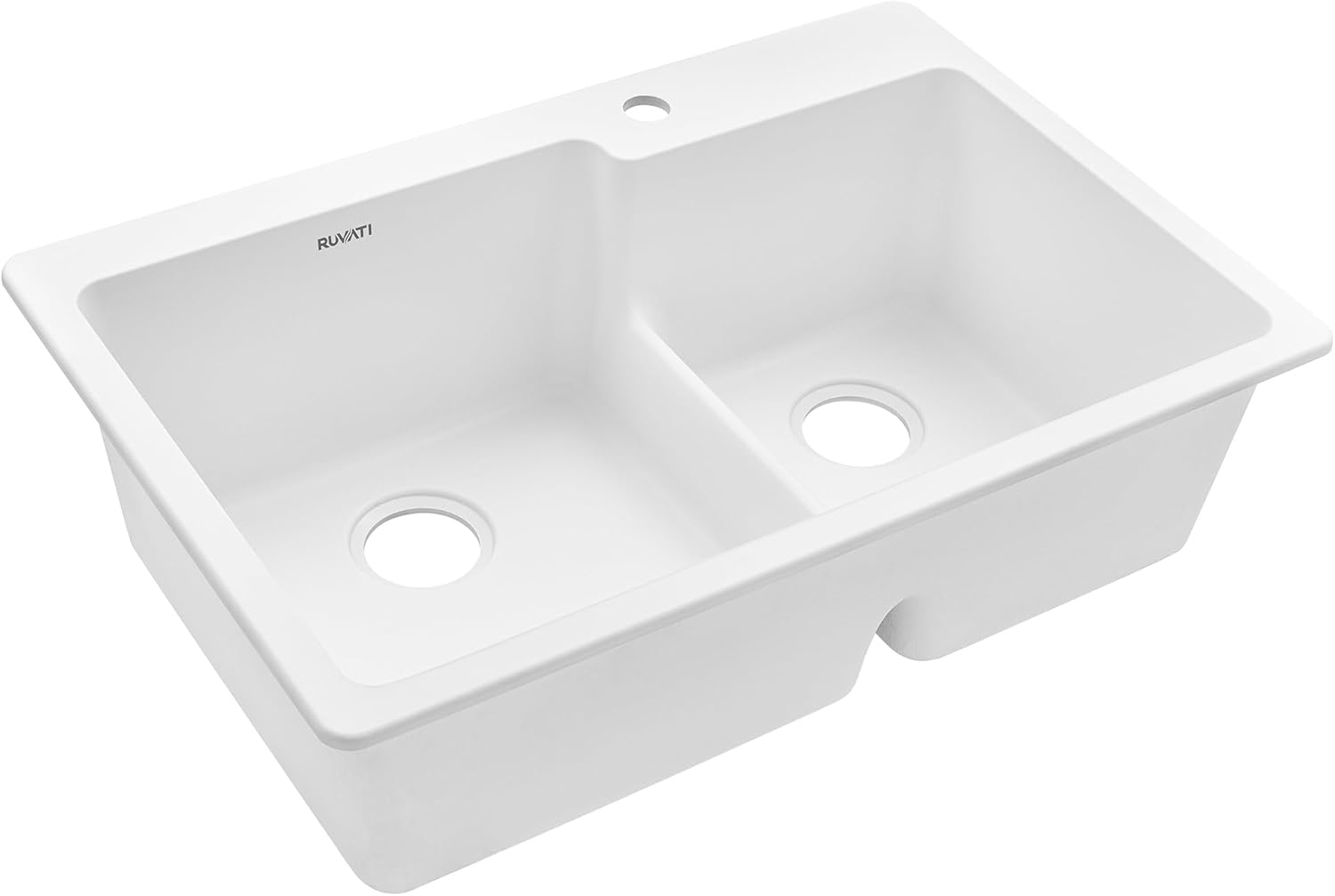 Ruvati 33 x 22 inch epiGranite Drop-in Topmount Granite Composite Quartz Double Bowl Kitchen Sink - Midnight Black - RVG1347BK