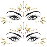 2 Stück Meerjungfrau Edelsteine Gesicht Stick,Strass Glitzersteine Gesicht,Edelsteine Temporäre Tattoos,Selbstklebend Juwelen Kristalle,Strass für Karneval Sommer Party Make-up Festival(Gold)
