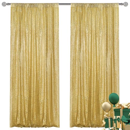 Telón de lentejuelas dorado 2 paneles 2FTx8FT miniatura 1