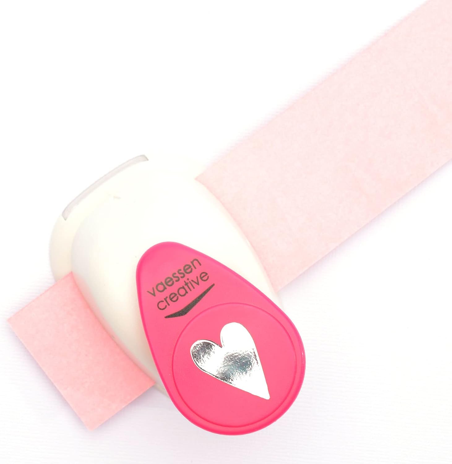 Vaessen Creative Heart Motif Punch - 2.2 x 15 cm - Punch for Craft Paper, Coloured Paper, Scrapbook Paper or Decoupage Paper, White/Pink