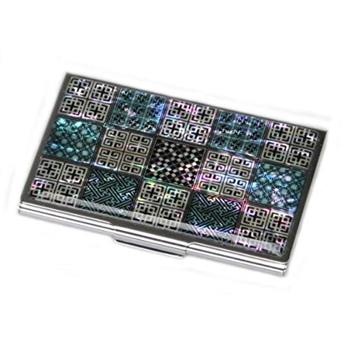 Mother of Pearl Lady Business Credit Id Card Holder Case Metal Stainless Steel Engraved Slim Money Wallet with Korean Traditional Lattice Design
