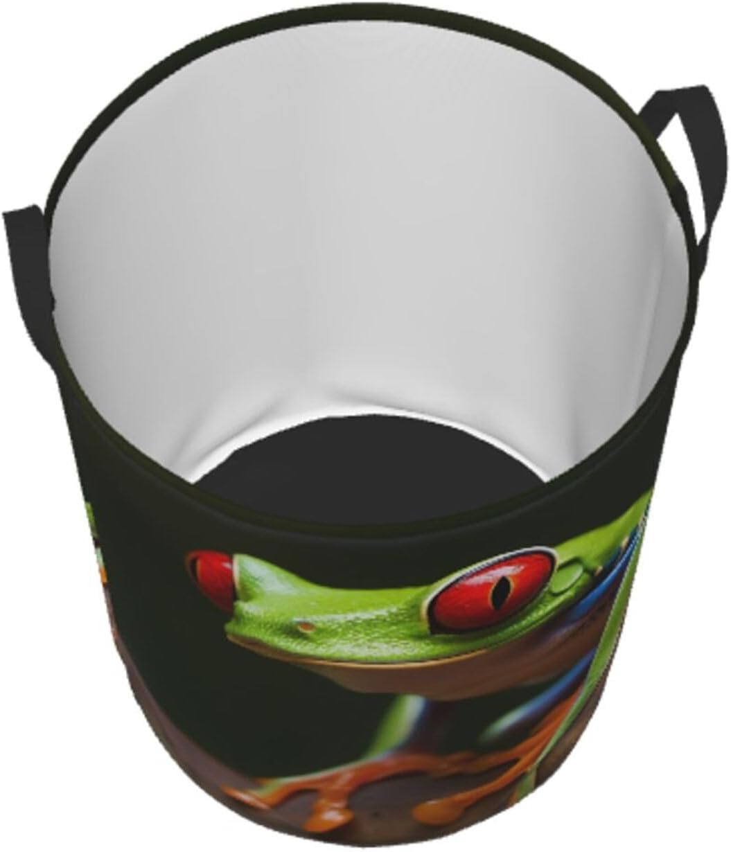 Red Eyes Tree Frogs Laundry Basket Circular Laundry Hamper with Handles Waterproof Collapsible Cloth Storage Bin Large Washing Baskets for Blanket, Toy In Bathroom, Bedroom Medium