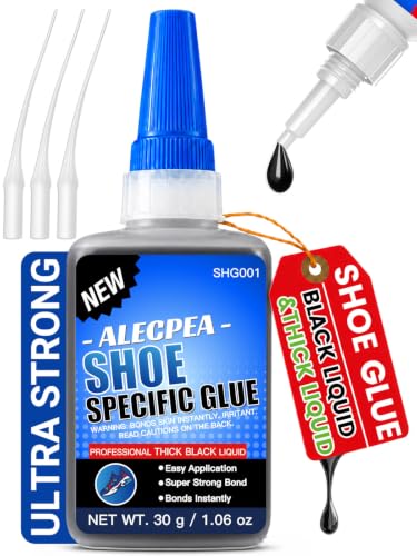 Image of ALECPEA Black Shoe Glue for Sole Repair, Thick Adhesive, 30g with 3 Tips | Gap-Filling Flexible Waterproof Black Shoe Repair Glue For Sneakers, Boots, Leather, Rubber, EVA, Mesh, PU And PVC