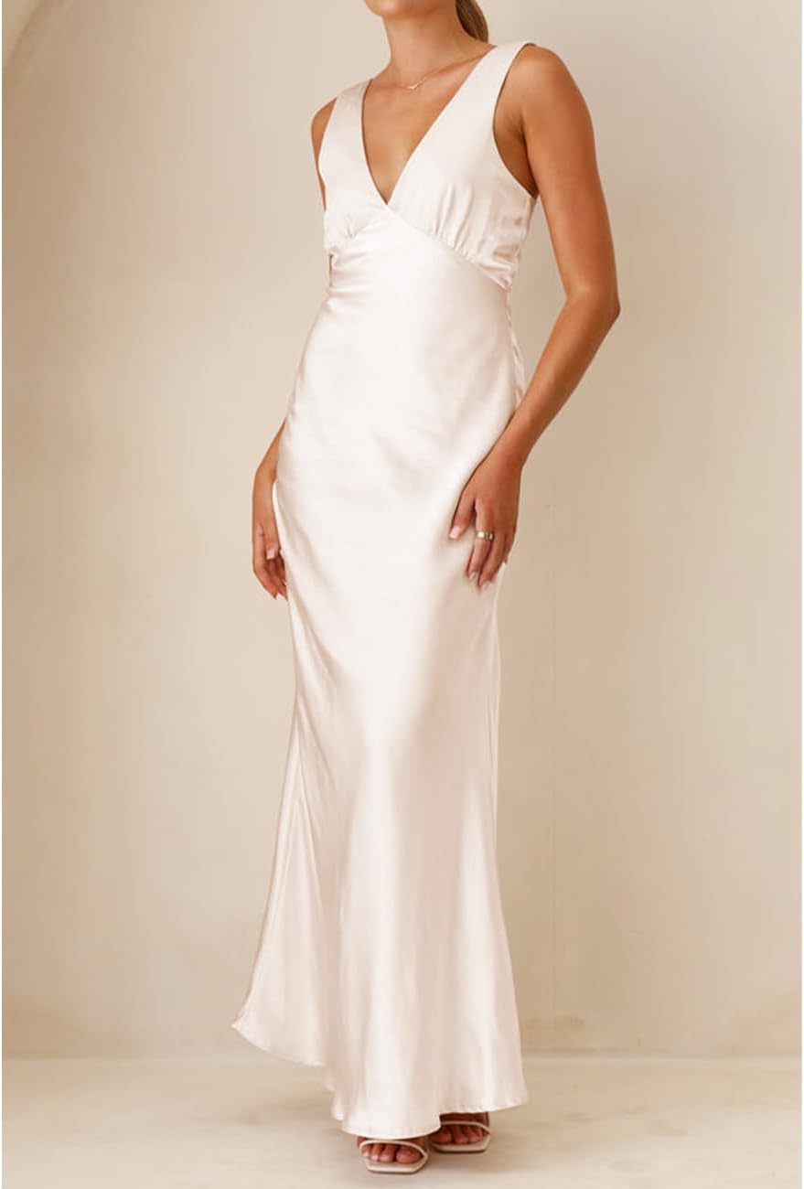 Satin V Neck Maxi Dress - Image 4