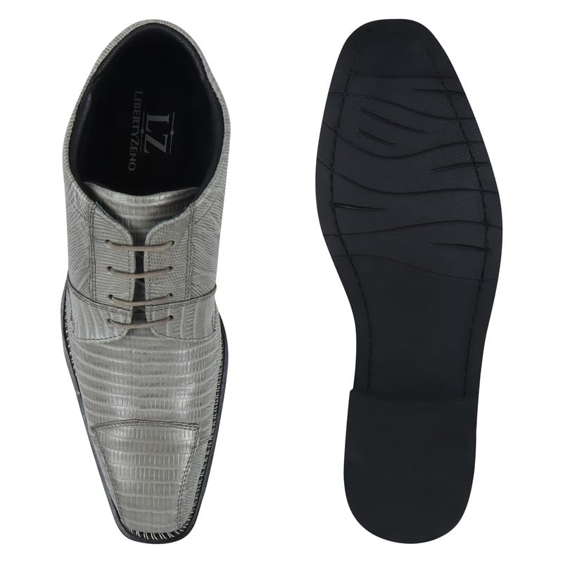Image of LIBERTYZENO Mens Lizard Print Genuine Leather Adults Ankle Boots Lace Up Dress Shoes for Easter Gift
