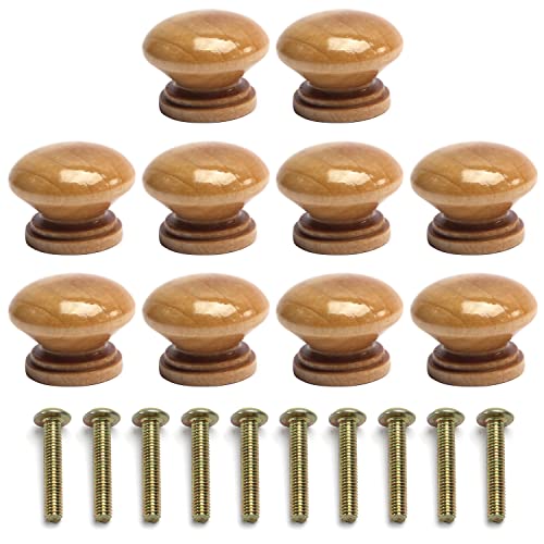 MroMax 引き出しハンドル 木製 木製引き出しノブ 取っ手 つまみ 引くノブ ハンドル 10個入り ネジ付き 34*25mm キャビネット 引き出し グリップ 家具 食器棚 木製ラウンド ドア ウッドカラー