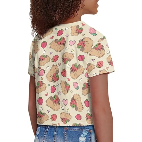 Image of Girls Fashion Crewneck Tee Shirts Casual Short Sleeve Crop Top Summer Outfits 5-14 Years Old