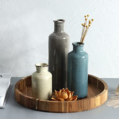 CUCUMI Ceramic Flower Vases Set of 3, Rustic Coastal Home Decor for Farmhouse Shelves, Ocean Beach Style, Mantle, Fireplace, Coffee Table, Shelf for Living Room - Image 5