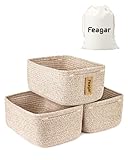 Feagar Storage Basket - Shelf Baskets for Organizing, Woven Cotton Rope Baskets for Gifts Empty with Handles, 13 x 8.7 x 5.1'' Small Toy Basket for Closet, Shelves, Bathroom, Home, 3 Packs Brown