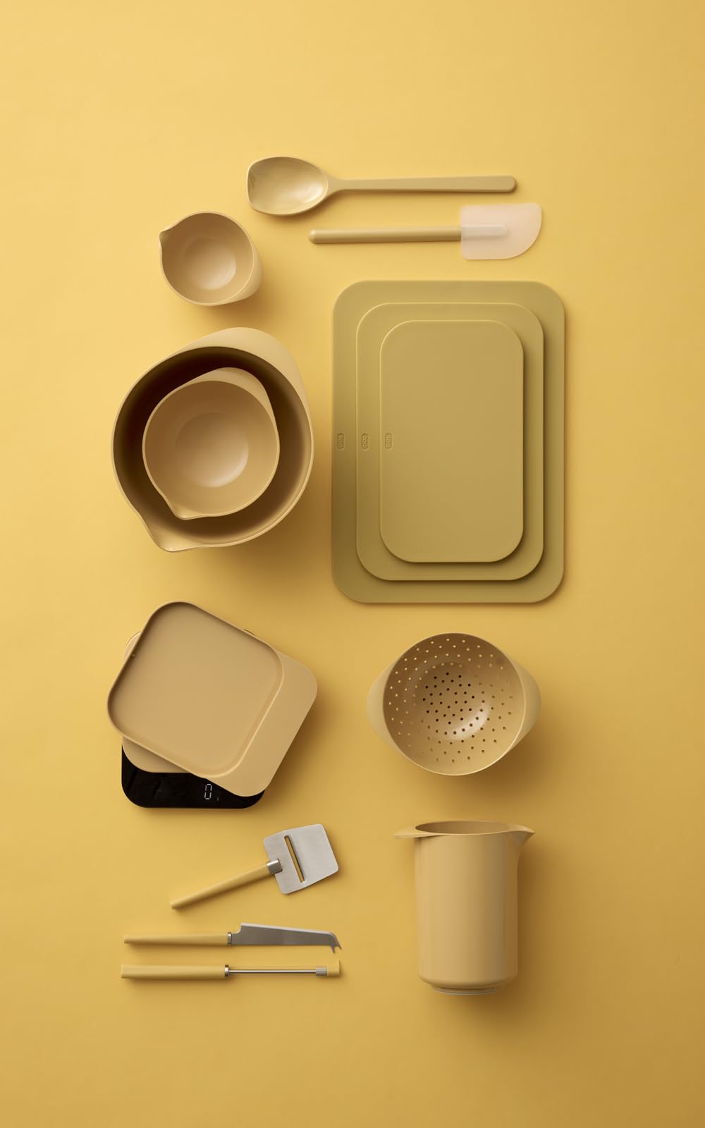 Rosti Chaptima Set de 3 Planches à Découper en Plastique - Lavable au Lave-Vaisselle - avec Support de Rangement, Curry