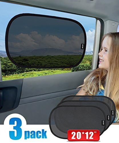 Static Cling Car Sun Shades (3 Px) -20 X 12” Block over 97% Harmful UV Rays, Sun and Glare Protection For Your Child - Baby Car Side Window SunShades
