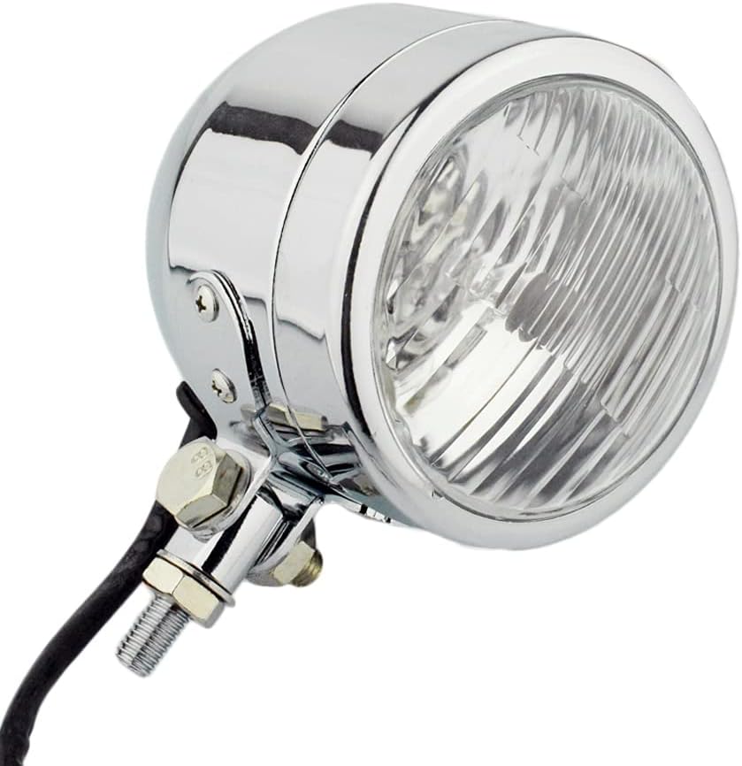 Chrome 4.25" Motorcycle H4 Headlight ROUND Old School Lamp Bottom Mounting for Harley