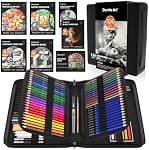Shuttle Art 124 PCS Kit de dessin, fournitures de dessin professionnel avec croquis, charbon de bois, coloré, Graphite, Crayons de pastel & Sticks, outils de dessin complets et tampons en papier dans l'étui à fermeture éclair pour artistes et enfants