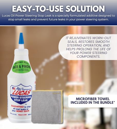 GROVE Power Steering Stop Leak 12 oz Bundle with Microfiber Cloth - Stop Leak for Power Steering Fluid - Preventative Maintenance and Seal Protection - (2 Items)
