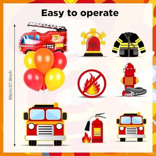 Image of 6 Sets Fire Fighting Party Balloon Stand Kit for Table Red Yellow Balloon Centerpiece Decor Fire Truck Party Balloon Stand Kit for Fireman Theme Birthday Supplies