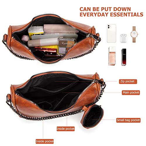 Image of myfriday Women PU Hobo Crossbody Bag, Coin Purse, 2 Straps Shoulder Purse | Anti-scratch PU, center divider, zipper pocket and coin pouch organize cosmetics, wallet and phone for commute or dates
