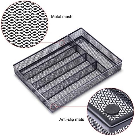 Metal Desk Drawer Organiser Tray, 5 Compartments Drawer Tidy Organiser Office Drawer Organisers for Office Supplies, Pencils, Tape, Paperclips, Staples