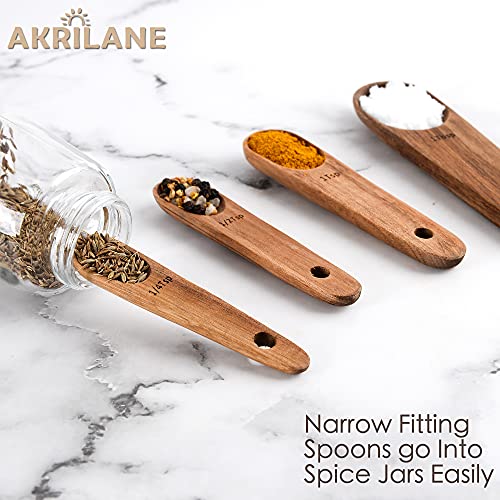 Wooden Measuring Spoons Set Kitchen Utensil Set Tools | Premium Acacia Wooden Spoon Kitchen Utensils For Chefs | Engraved Accurate Spoons For Dry And Liquid Ingredients | Set Of 4 #TOP3