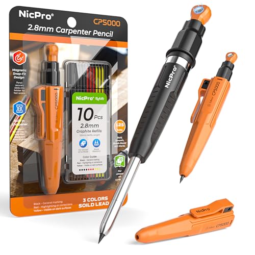 Nicpro CP5000 Magnetic Carpenter Pencils with Sharpener & Holster 1 Pack