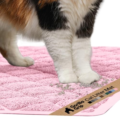 Image of GORILLA GRIP Cat Litter Box Mat, Cushioned Coil Mesh Litter Trapping Mats, Scatter Control Supplies for Less Mess, Phthalate Free, Ultra Deep Catch Grooves, Rinse or Vacuum to Clean, 17x11 Light Pink