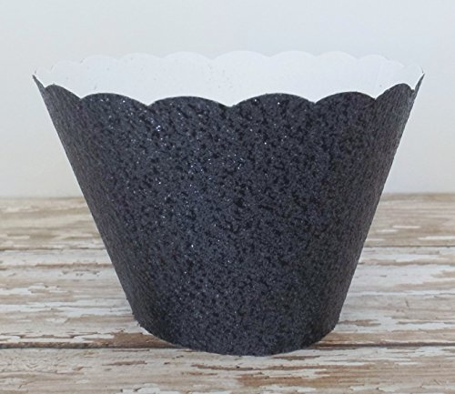 Black Metallic Glitter Cupcake Wrappers Party Dessert Decorations Standard And Mini Sized Holders Set Of 12 #TOP1
