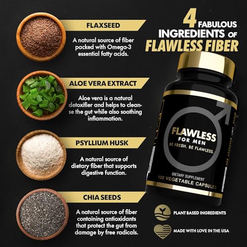 FLAWLESS FOR MEN: Be Ready Male Fiber Supplement | Support Gut Health with Psyllium Husk, Flax & Chia Seeds for Relief of IBS Symptoms | Digestive Cleanliness | 120 Vegan Capsules - Image 4