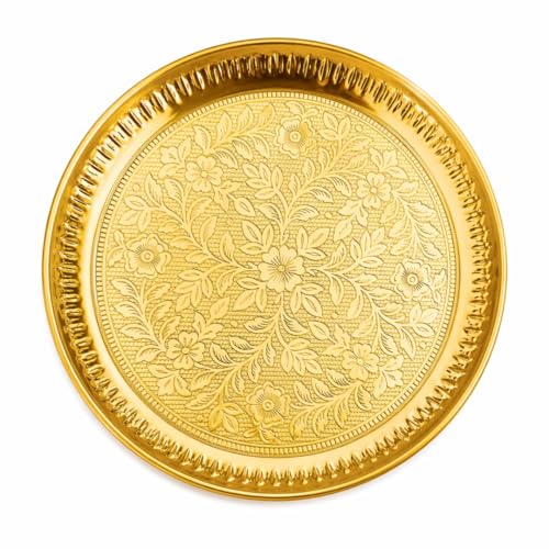 Image of The Spiritual Living Brass Aarti Thali for Puja | 8 Inch | Pooja Items | Home & Office | Pital | Samagri Items | Thali Plate | Prasad Plate for Pooja | Temple | Mandhir | Decorative |