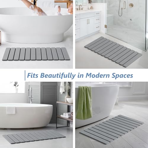 Image of AWW Foldable Stone Bath Mat, Diatomaceous, 31.5 inchx15.7 inch, Grey