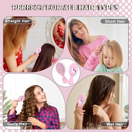 12 Pcs Unicorn Mini Detangler Brush, Mini Travel Hair Brush, Bristles Plastic Detangling Brush,No Tangle Soft Flexible Bristles for Straight, Curly, Thick Hair for Party Gift — view 2