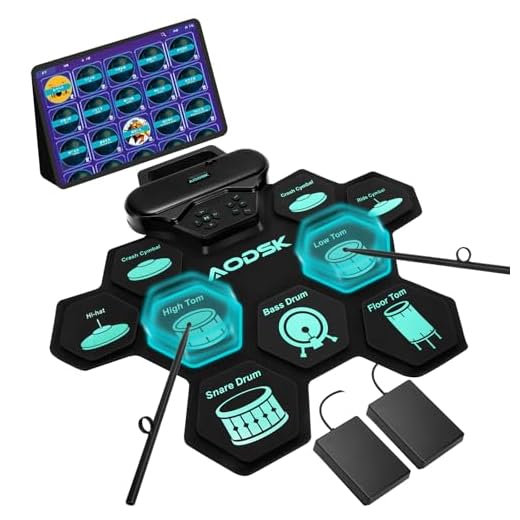 AODSK Electronic Drum Set,9 Practice Pad with Headphone Jack,Roll-up Machine Built-in Speaker Drum Pedals Drum Sticks,Great Holiday Christmas Birthday Gift