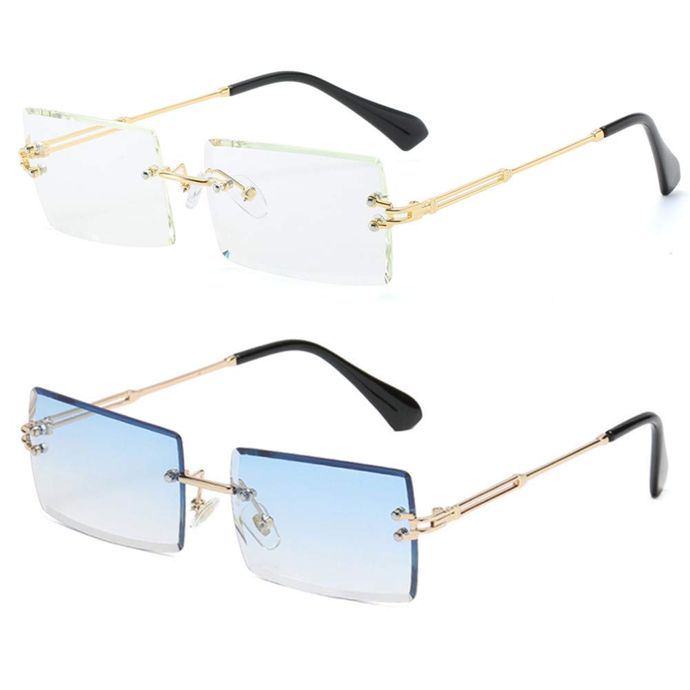 LASPOR Retro Rimless Rectangle Sunglasses for Women Men Tinted Lens Gold Metal Frameless Vintage Square Glasses