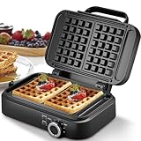 Golden Prairie Extra Deep Belgian Waffle Maker 1200W, 2-Slice Nonstick Waffle Iron Stainless Steel, 1' Thick Fluffier Waffle, 7 Adjustable Browning Levels, Electric Pancake Maker, No Mess Sides, Black