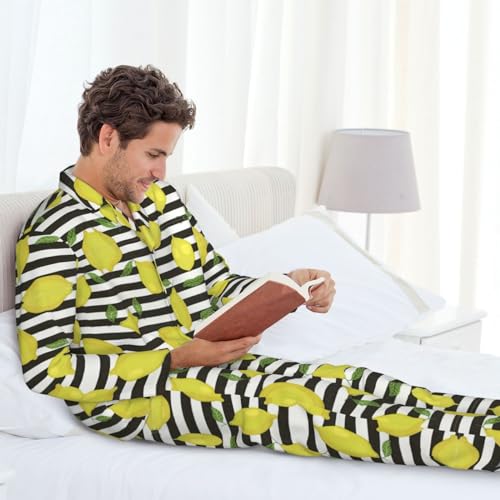 Ensemble de détente pyjama à rayures bleues classique avec col cranté