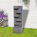 37.4''H Outdoor Indoor Garden Water Fountain 5 Tiers Cascading Rock Natural Waterfall Fountains Concrete Artistry Modern Style Water Feature with LED Light for Yard Deck Porch Home Decor