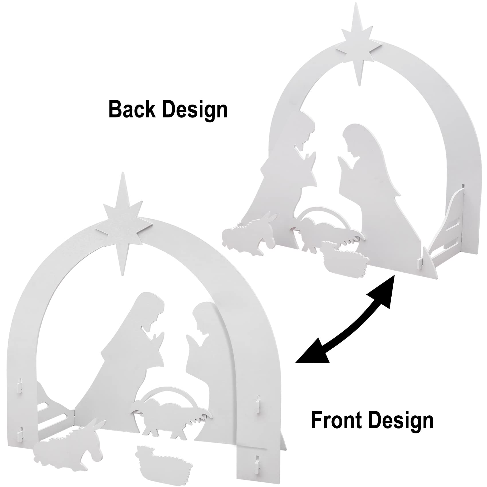 White Wood Nativity Scene Silhouette Pre Lit 2D Nativity Scene,